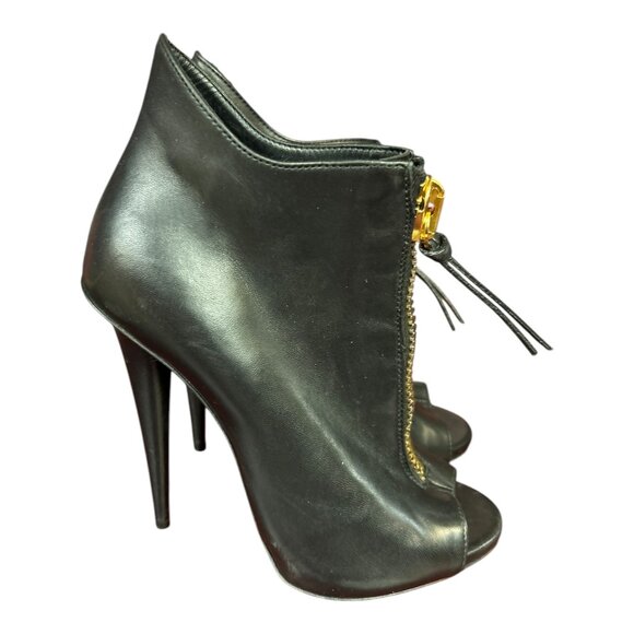 Giuseppe Zanotti Black Leather Peep-Toe Ankle Booties - Picture 6 of 6